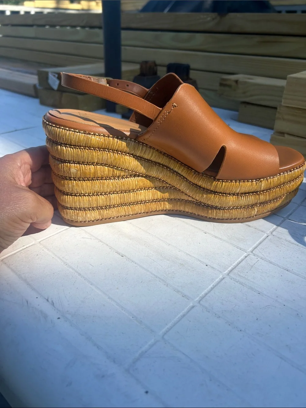 Franco Sarto Chestnut Brown Leather Wedge Slingbacks